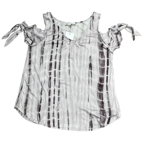 Cloud Chaser NWT Tie Dye Top Small Purple Cold Shoulder Bow Sleeve Scoop‎ Neck - Picture 1 of 4